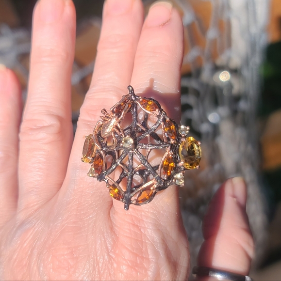 Citrine sterling Rosegold Spiderweb 🕸 ring sz8 - Picture 8 of 13